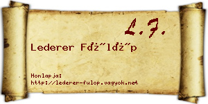 Lederer Fülöp névjegykártya